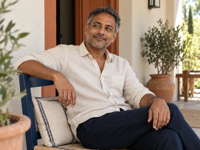 A man relaxing on a sunny porch